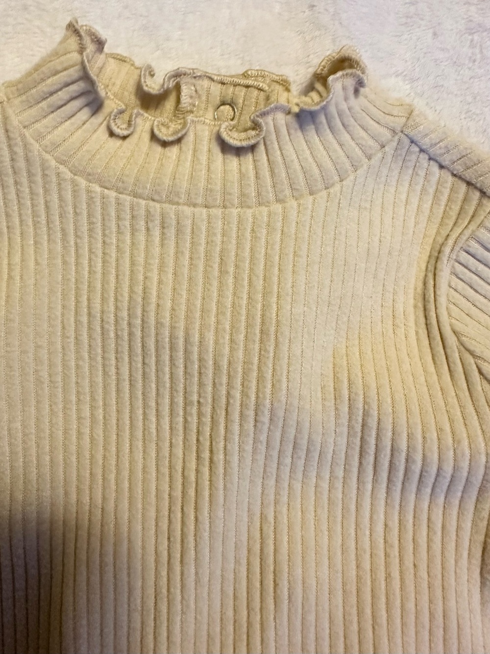 Old Navy Ribbed Ruffle Mock Neck Sweater - Cream